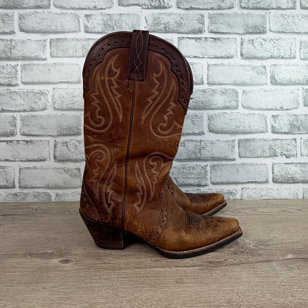 Ariat Leather Western Snip Toe Boots Brown 6.5B